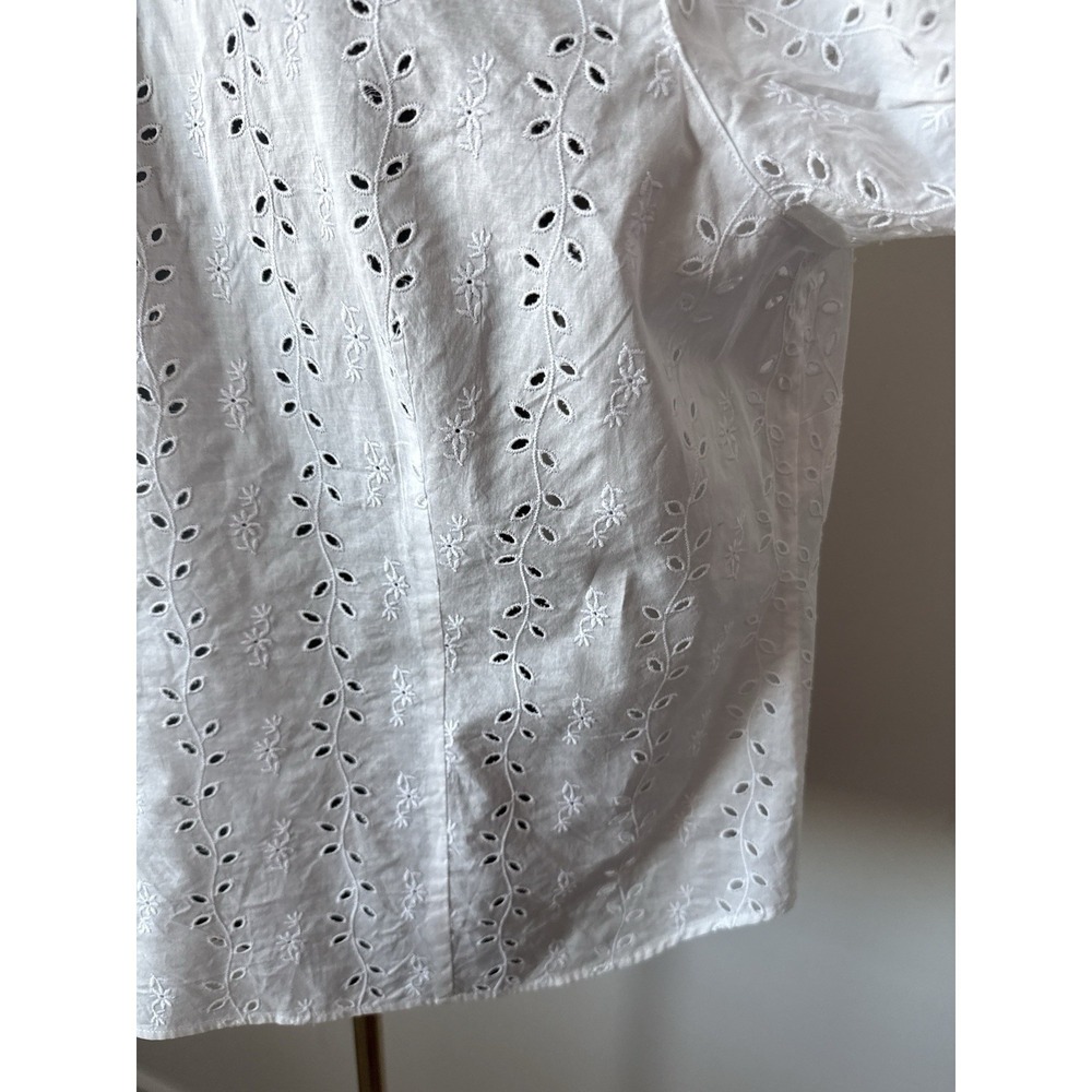 Talbots Woman Petites 16W White Embroidered Eyelet Button Down Blouse Plus - Picture 14 of 16